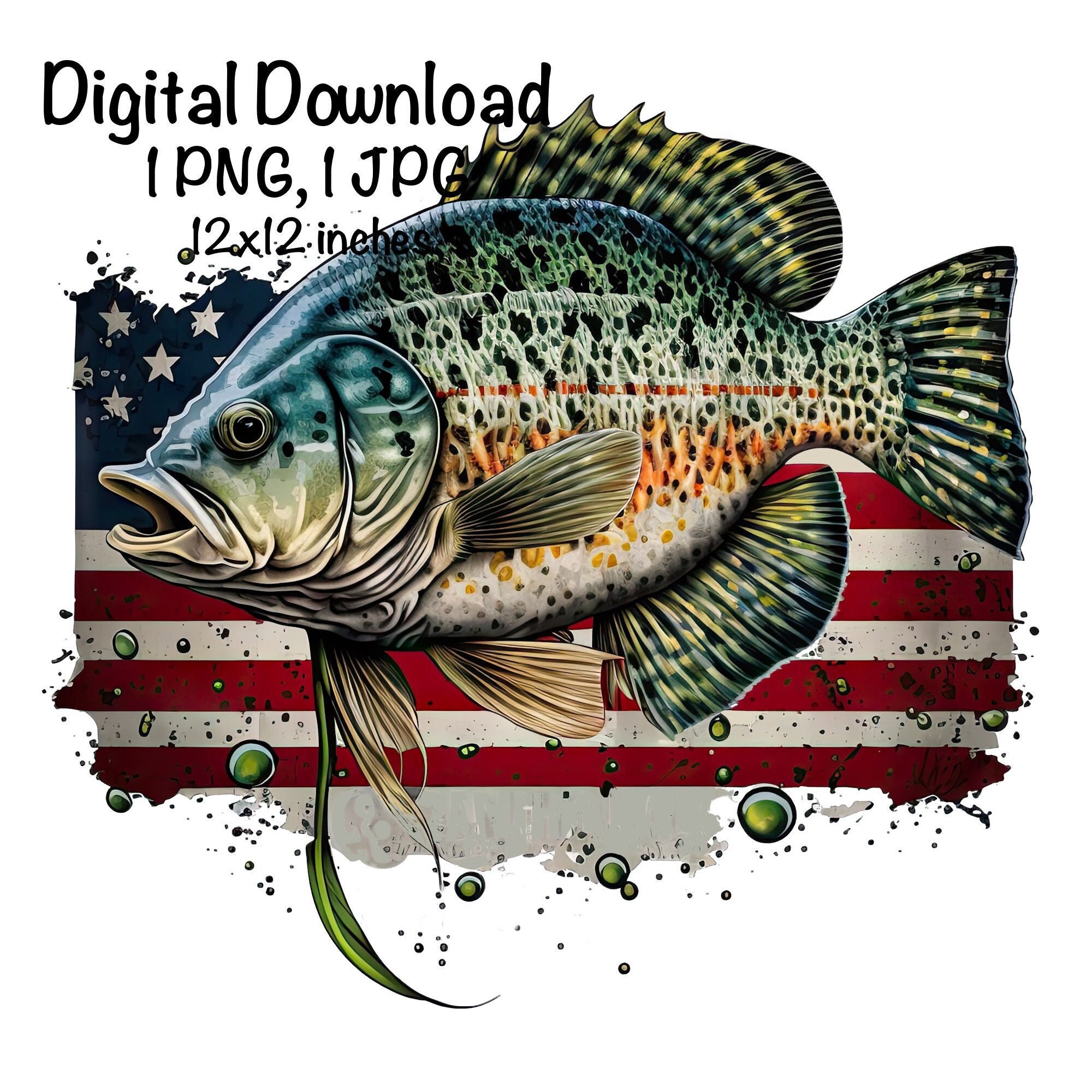 Crappie Fish USA Flag PNG Watercolor American Fishing Clipart