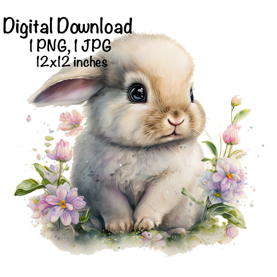 Cute Bunny Watercolor Clipart White Bunny Spring Daisy Flowers Farm ...