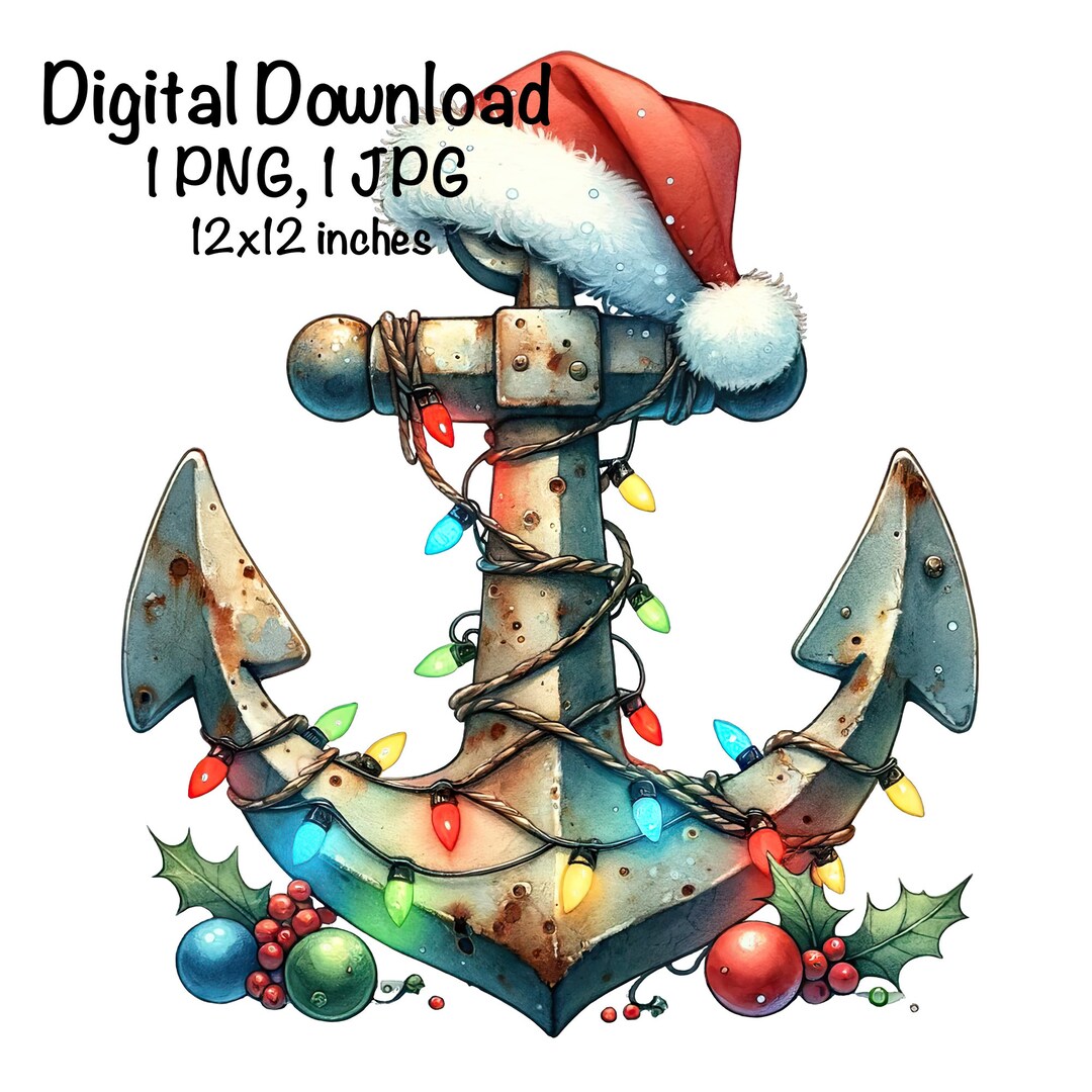 Christmas Anchor PNG Christmas Nautical Santa Anchor Sublimation Boat Anchor PNG Ship Anchor