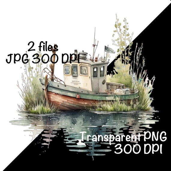 Fishing Boat Watercolor Old Fishing Boat Boys Clipart Small Boat PNG  Commercial Use Fisherman Fishing Bass PNG Boat Watercolor Illustration 