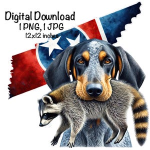 Tennessee Waschbär Jagdhund PNG | Bluetick Coonhound Hund TN Karte | Jagd Sublimation | Waschbär Jäger Sublimation | Waschbär Jagdhund PNG