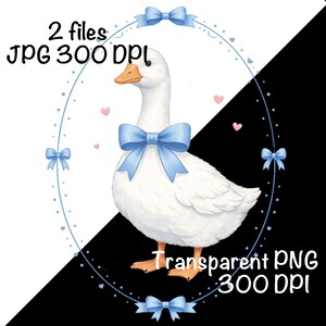 Vintage Blue Ribbon Goose PNG, Retro Geese Sublimation, Cute 1980s Cottegecore Aesthetic Clipart Goose Coquette Bow png (Digital Download)
