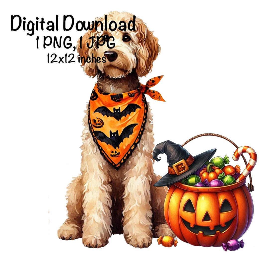 Halloween Goldendoodle Dog Pumpkin Candy Bucket PNG | Haunting Season ...