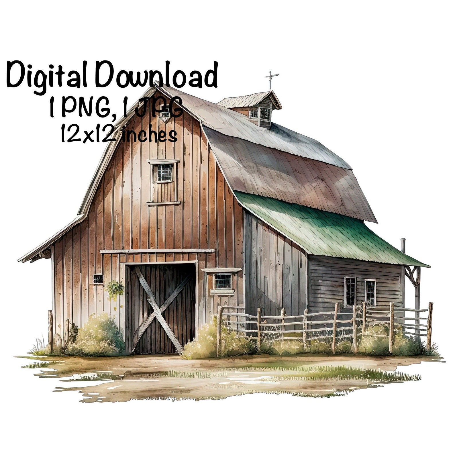 Rustic Old Barn Watercolor Farm Barn Boys Girls Clipart Wall Art Rustic ...