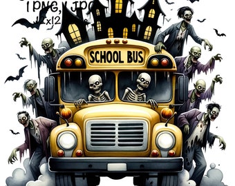 Halloween School Bus PNG Spooky School Bus Driver Vehicle Bus Clipart Halloween School Bus PNG School Bus png Sublimation Zombie Bus png
