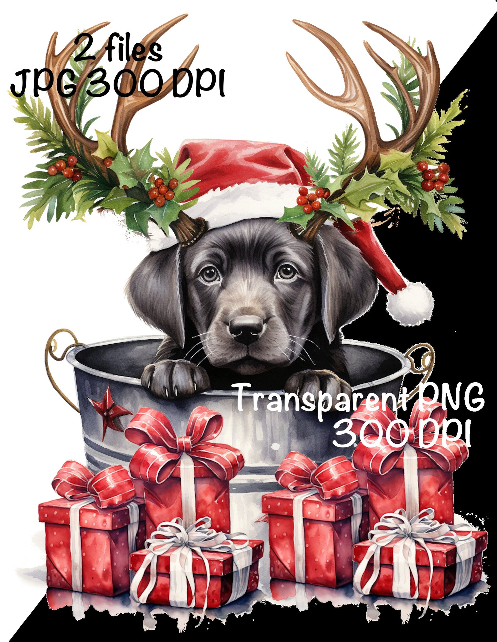 Christmas Labrador Puppy PNG Reindeer Antlers Costume Sublimation Cute ...