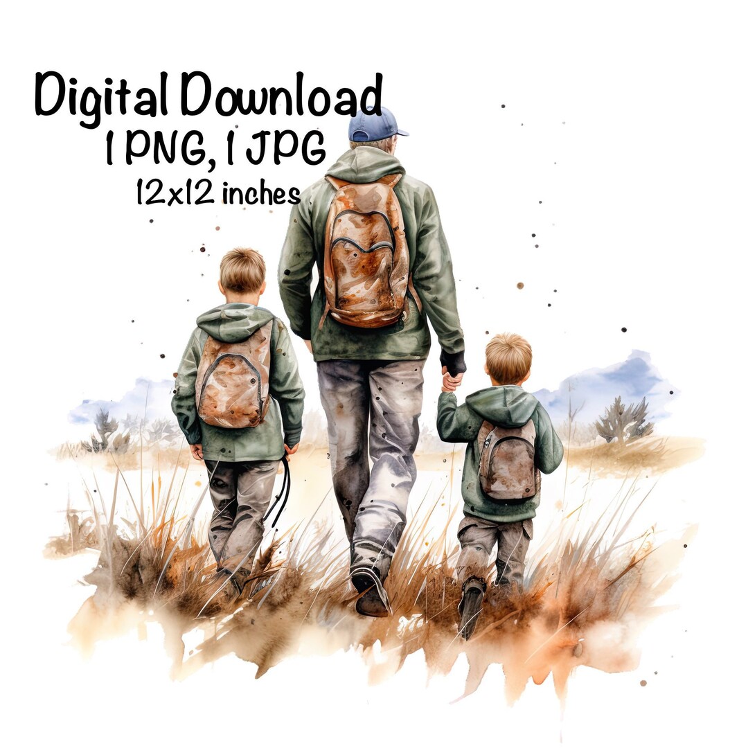 Hunting Father & Sons Watercolor Duck Hunting Family Clipart Father Son