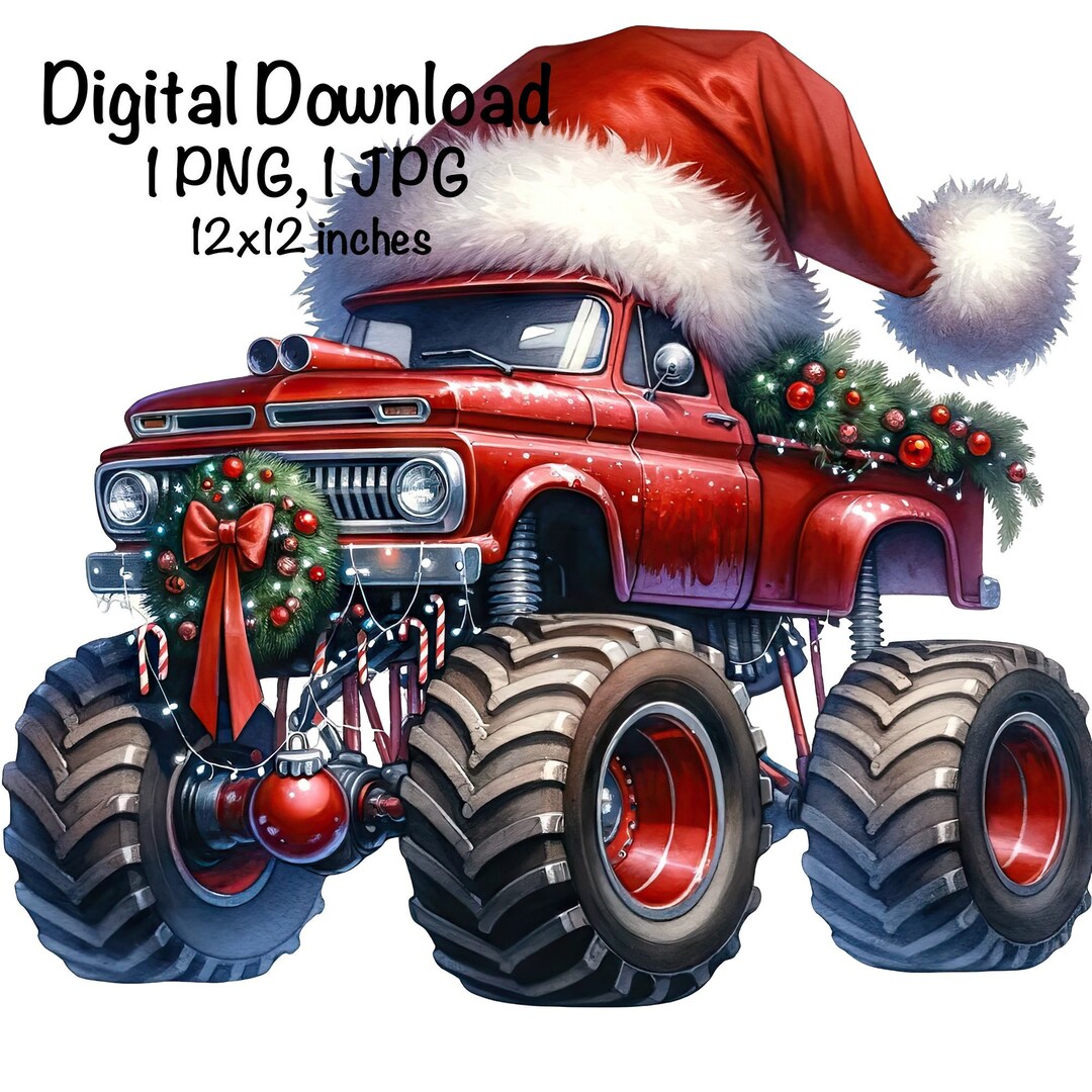 Christmas Monster Truck PNG Santa Red Monster Truck (Download Now) - Etsy