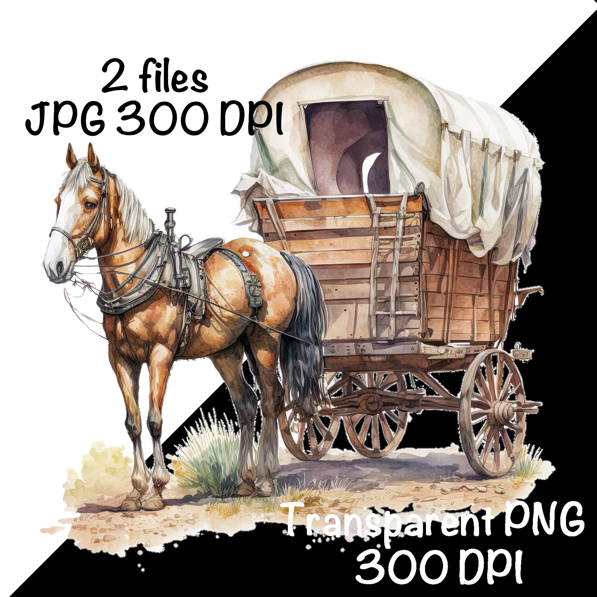 Horse Drawn Covered Wagon Clipart
