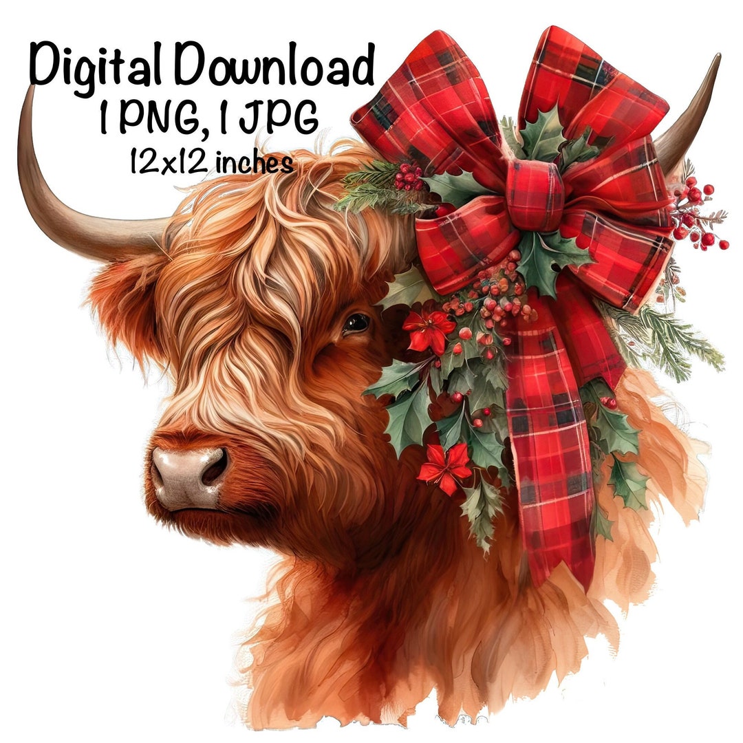 Highland Cow PNG Christmas Cow Clipart Highland Cow Christmas Holiday ...