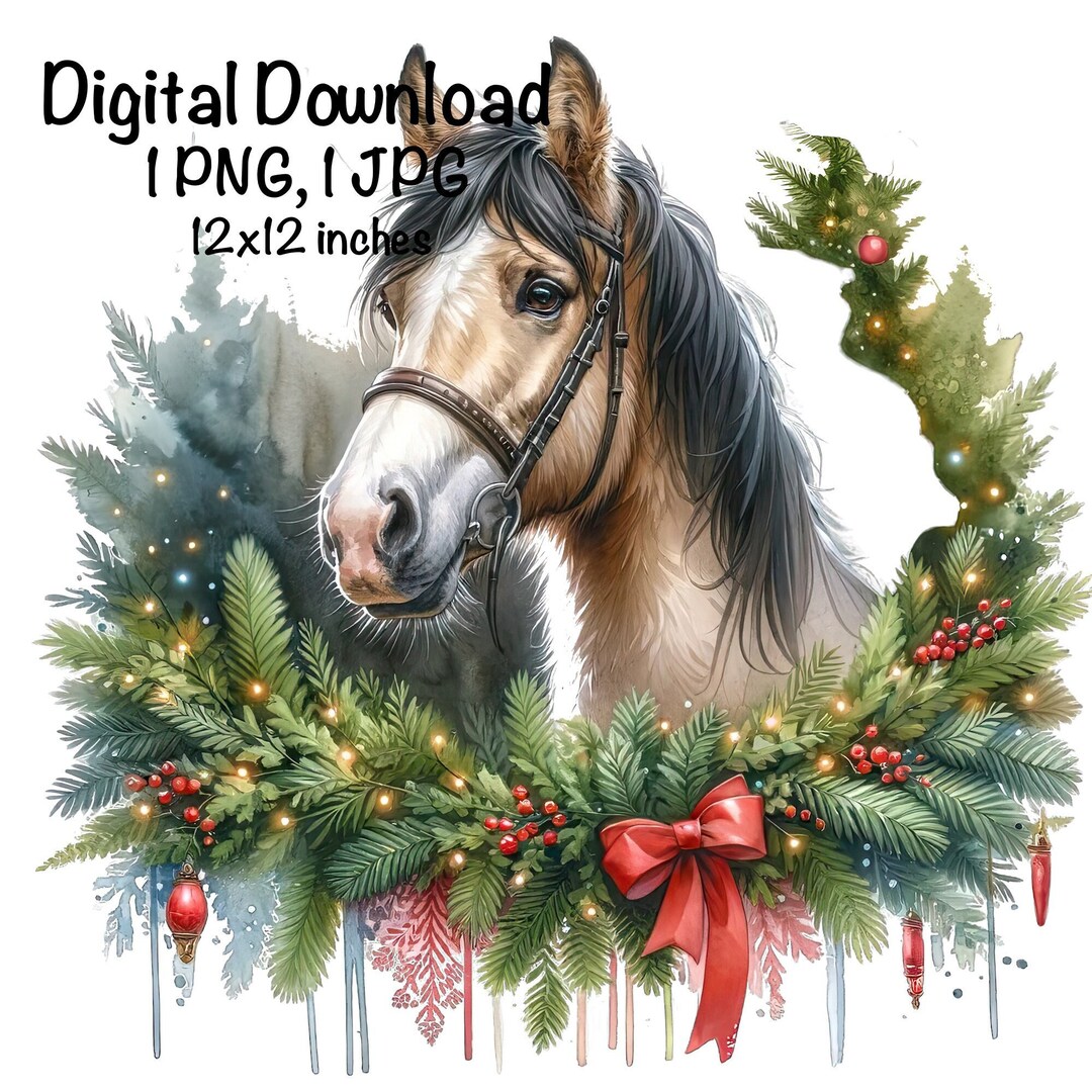 Christmas Horse PNG Horse Watercolor Clipart Christmas Wreath Horse PNG ...