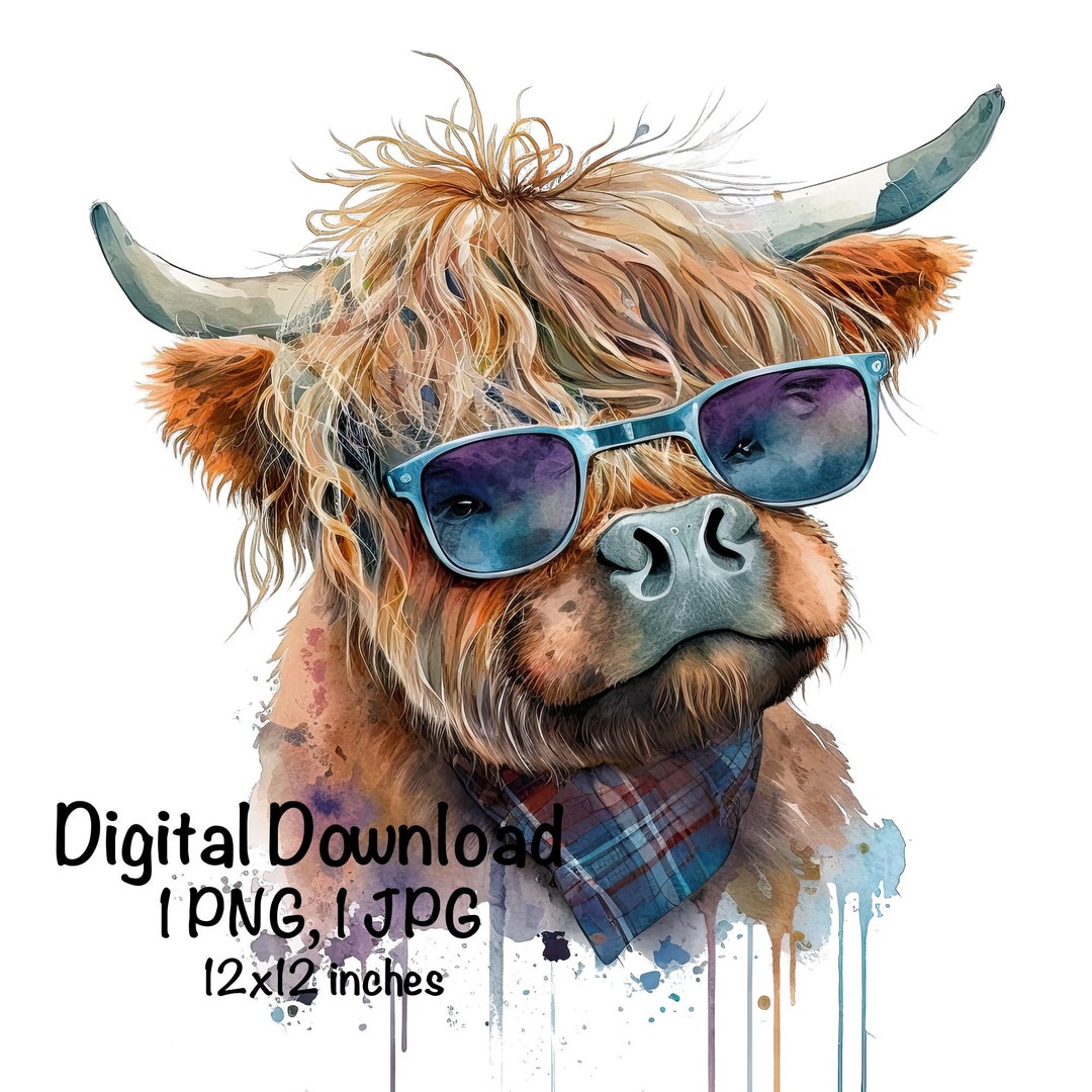 Highland Cow Watercolor Clipart Cute Highland Cow Funny Baby Cow PNG ...