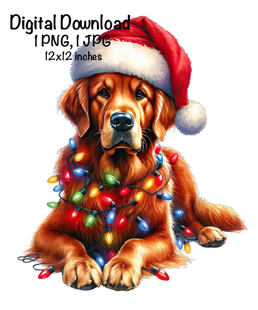 Christmas Golden Retriever Dog PNG Christmas Lights Santa Retriever ...