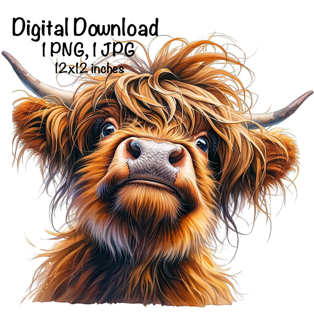 Highland Cow Watercolor Clipart Cute Highland Cow Funny Baby Cow PNG ...