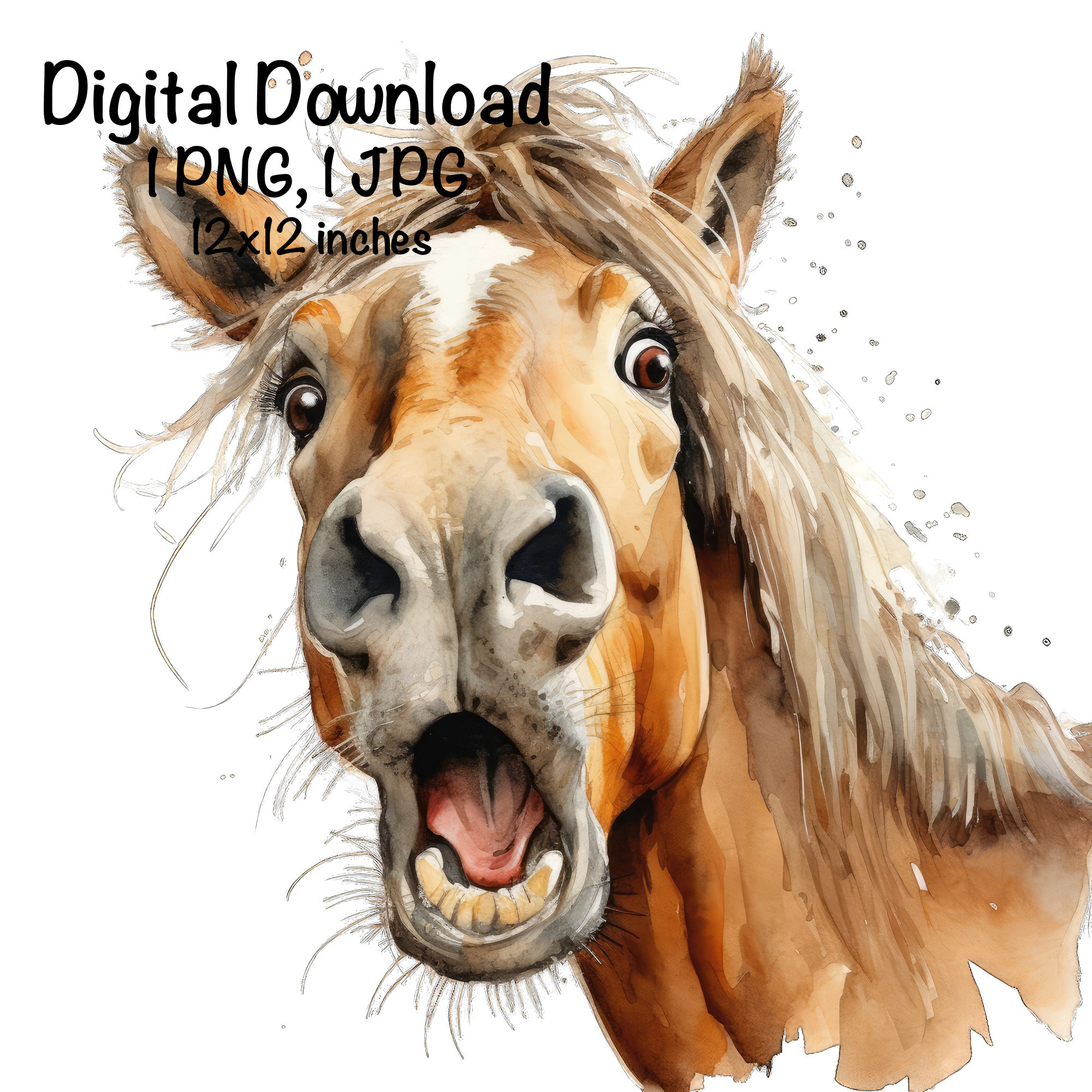 Funny Horse Watercolor Clipart Cute Horse Neigh Horse Riding PNG Commercial Use Funny Horse Face Graphic Design Illustration Print Horse PNG