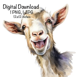 面白いヤギPNG 水彩クリップアート かわいいヤギ農家PNG 商用利用 面白いヤギの顔 グラフィックデザイン イラスト 印刷ヤギPNG