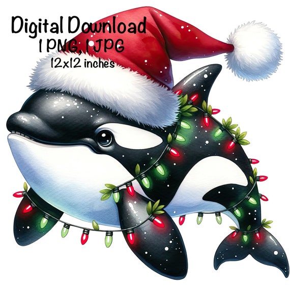 Whale Orca PNG, Christmas Whale clipart Ocean Sea Animals Santa Orca PNG, Whale Beach Christmas Sublimation Sea Whale Nautical Xmas Fish png