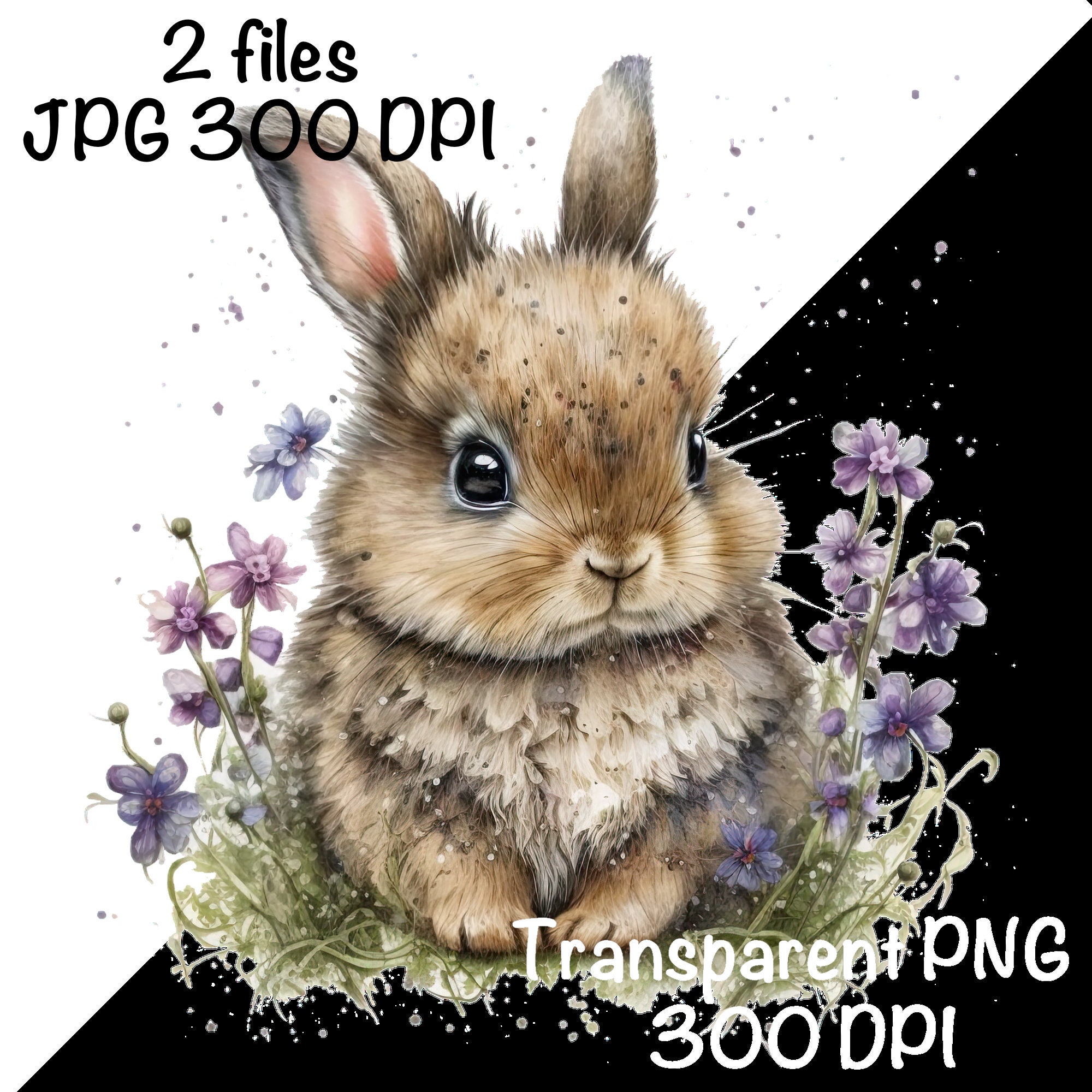 Cute Bunny Watercolor Clipart White Bunny Spring Daisy Flowers Farm ...