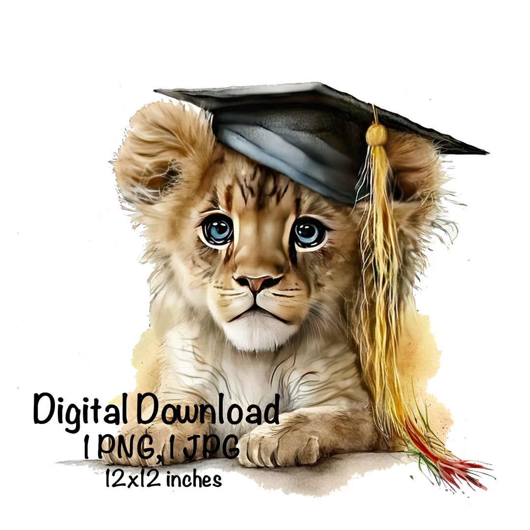 かわいい赤ちゃんライオンの卒業水彩画幼稚園の子供の卒業