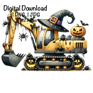 Halloween Excavator PNG Spooky Construction Halloween Clipart Construction Sublimation PNG Excavator Sublimation Excavator Halloween Party