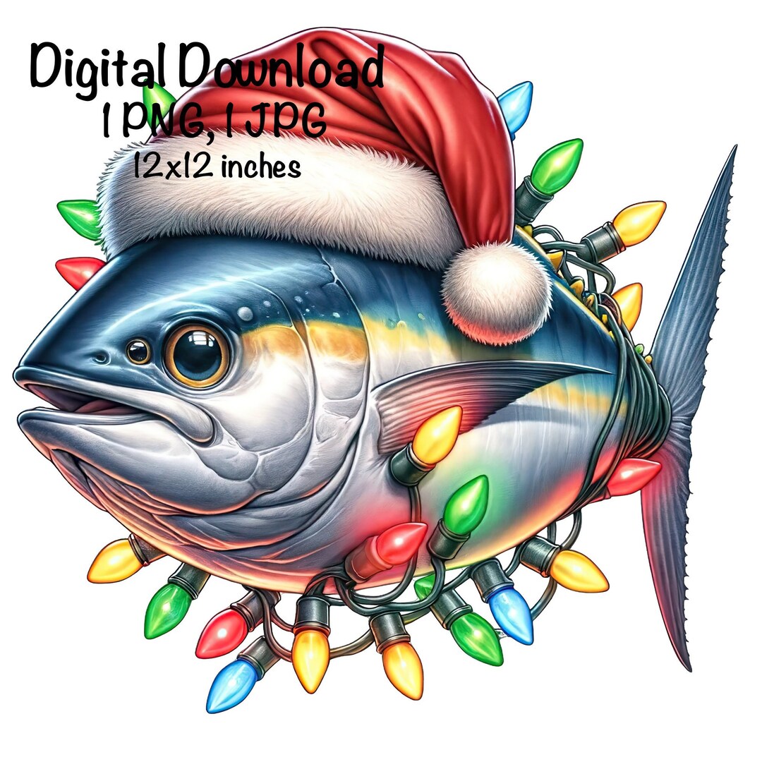 Funny Christmas Tuna Fish PNG Saltwater Tuna Fish Clipart Santa Fish Santa Hat PNG Commercial