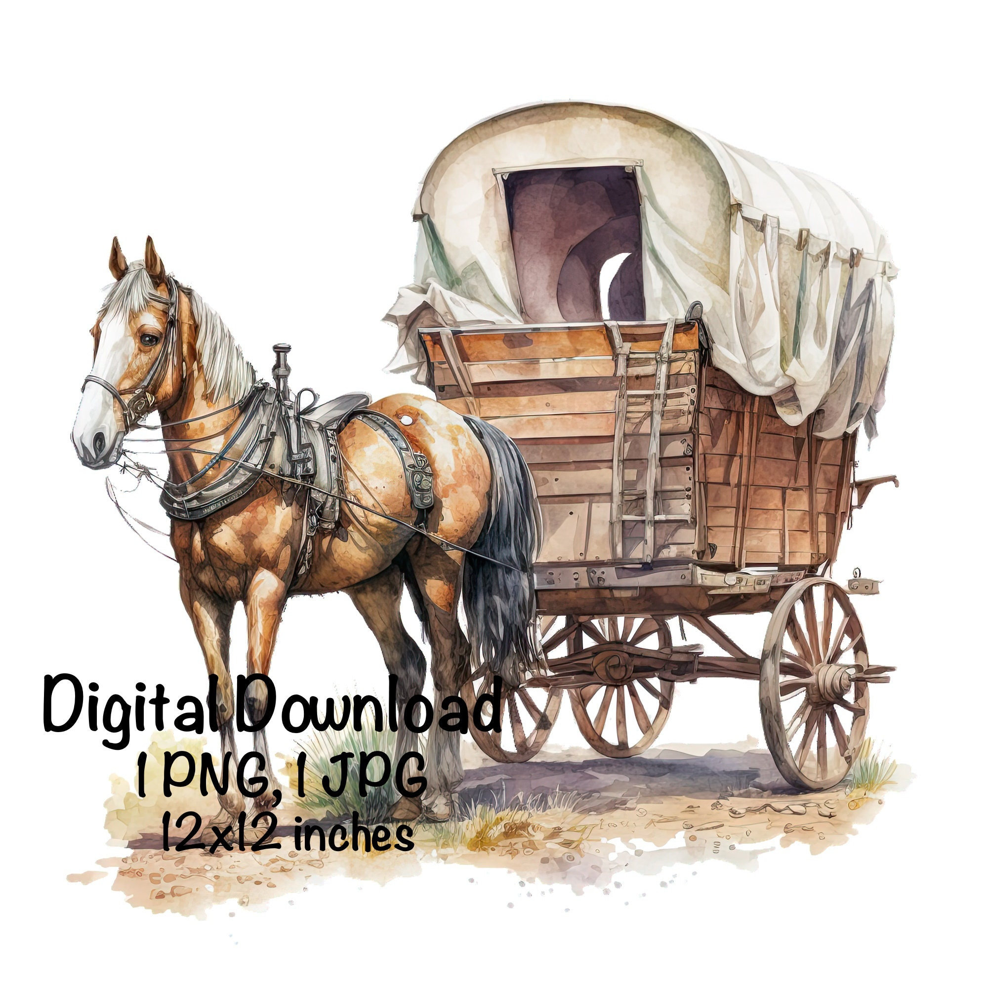 Horse Drawn Covered Wagon Clipart
