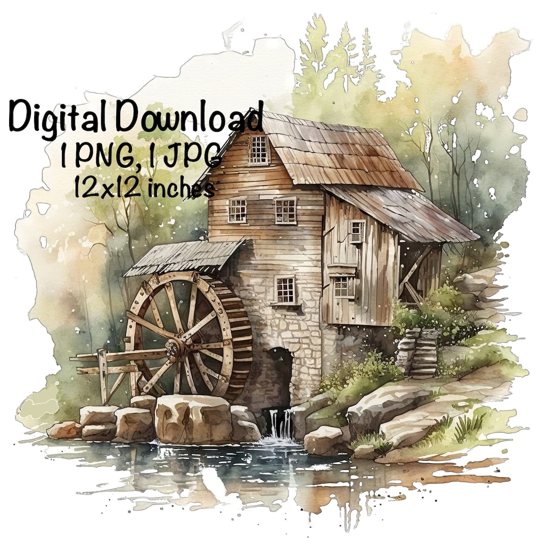 Rustic Old Barn Grinding Mill Farm Barn Boys Girls Clipart Wall Art