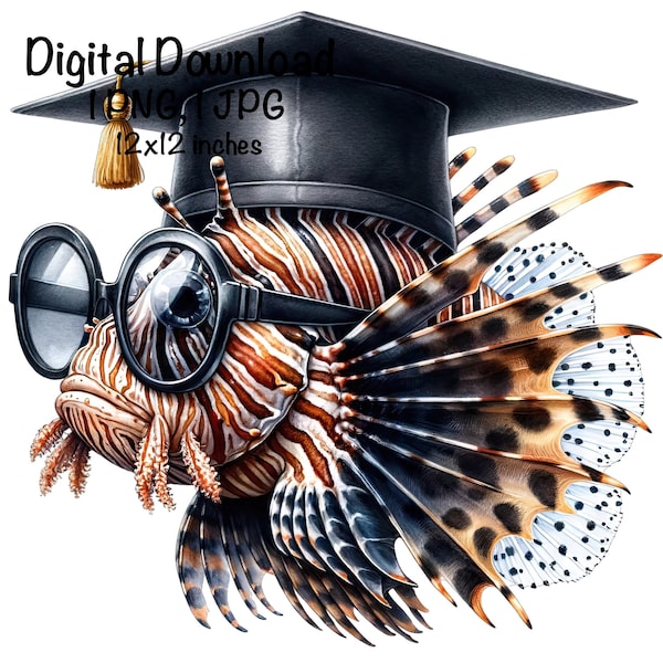 Lionfish Graduation Sublimation | Pterois College High School Graduation PNG | Lionfish Graduate Gift | Diving Sublimation | Lionfish Diver