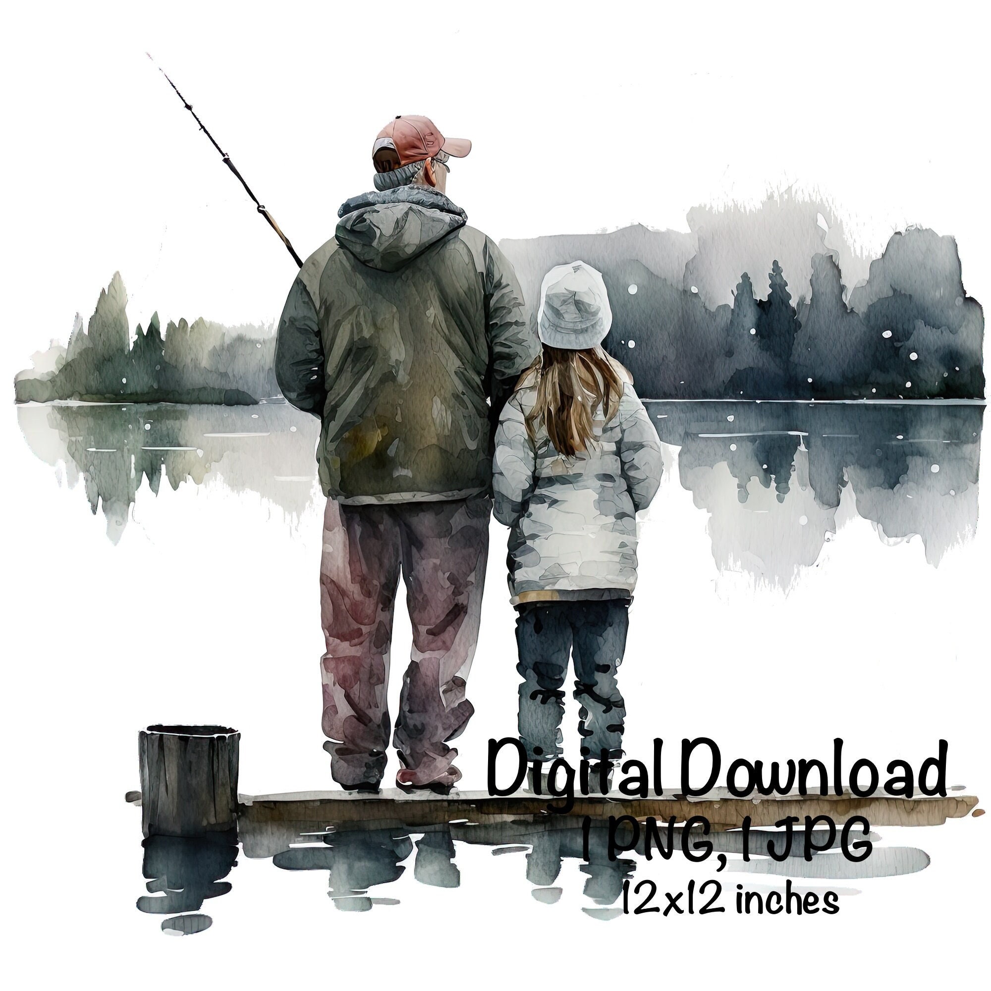 Fishing Father & Daughter PNG Bass Fishing Family Clipart Father