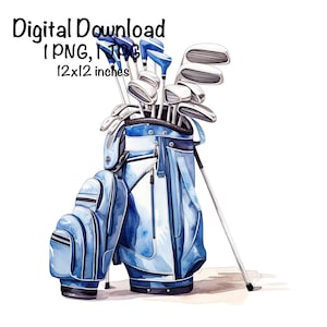 ゴルフバッグ 水彩画 青いゴルフバッグ スポーツ PNG クリップアート 保育園 ゴルファー PNG 商用利用 ゴルフアクセサリー ゴルフカート イラスト ゴルフクラブ