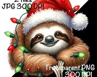 Christmas Sloth PNG Sloth Christmas Lights Clipart Winter Sloth Christmas  Holiday PNG Xmas Sloth Safari Sloth Graphic XMas Santa Hat Sloth