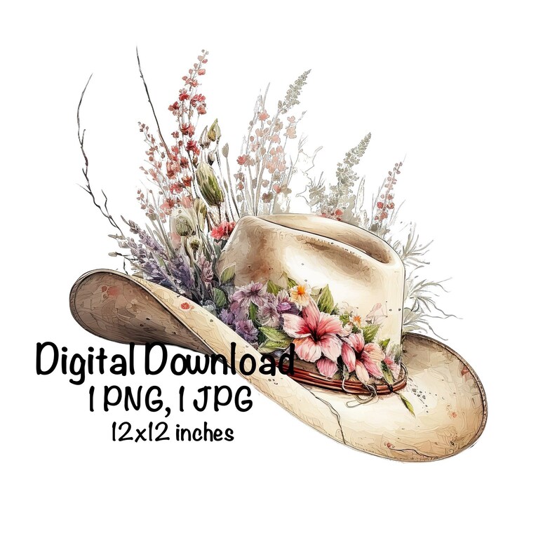 Cowgirl Hat & Flowers Watercolor Country Cowgirl Clipart PNG - Etsy