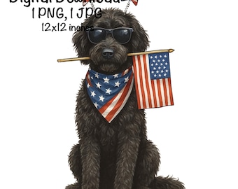 4 juli Goldendoodle, png PNGEgg | 4 juli Goldendoodle Dog-sublimatie, png PNGEgg | Gouden krabbelhond | America Goldendoodle, png-bestand | Patriottische hond, png
