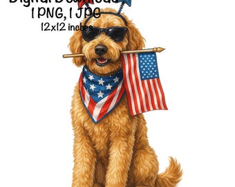 4 juli Goldendoodle, png PNGEgg | 4 juli Goldendoodle Dog-sublimatie, png PNGEgg | Gouden krabbelhond | America Goldendoodle, png-bestand | Patriottische hond, png