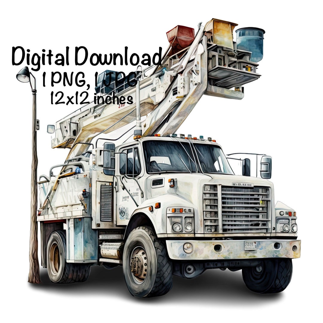 Bucket Truck Watercolor, Lineman Truck Boys Clipart Nursery Décor ...