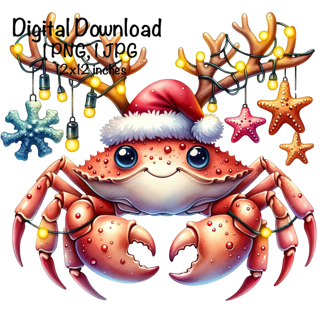Christmas Crab PNG Ocean Sea Animals Crab PNG Santa Happy Xmas Reindeer