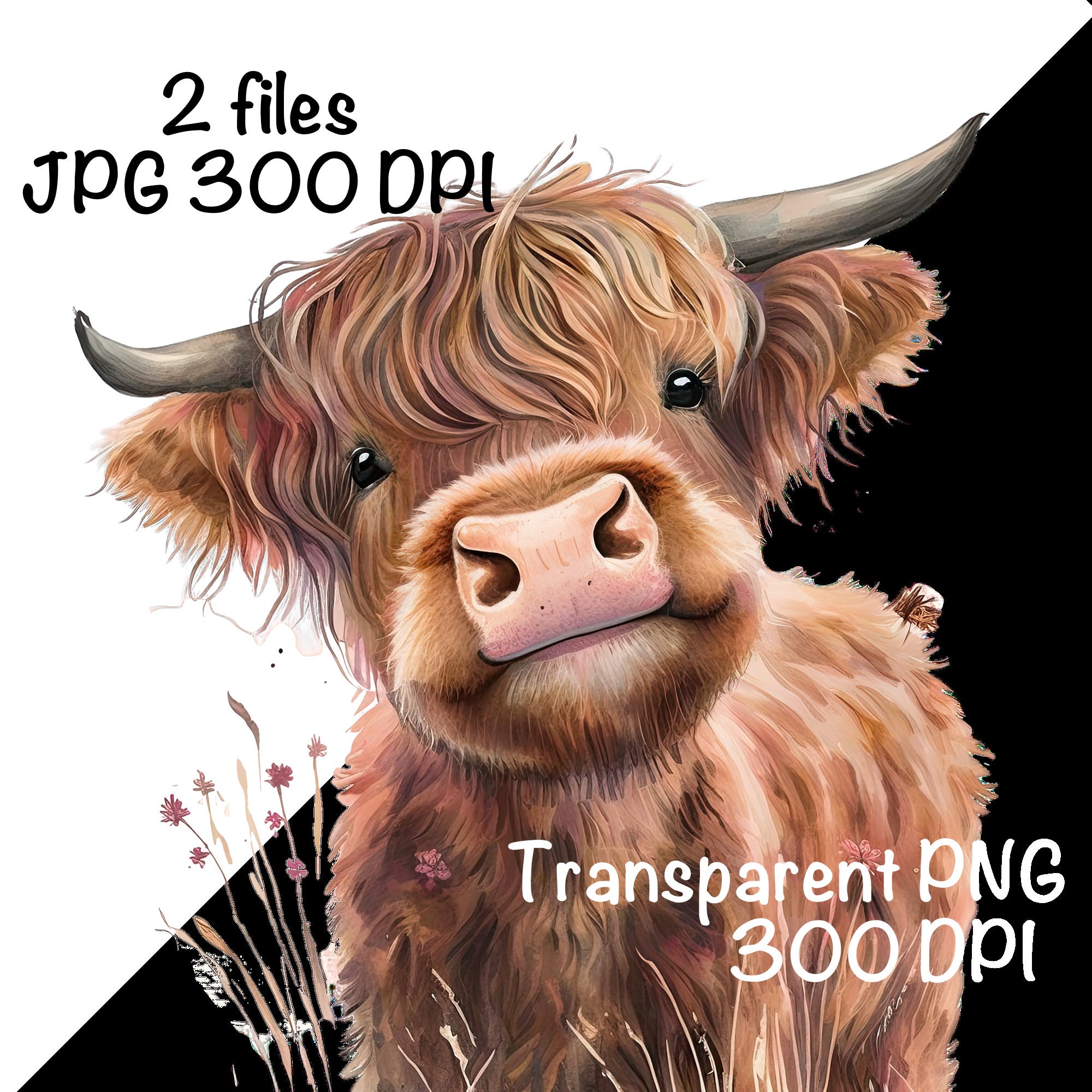 Highland Cow Watercolor Clipart Cute Highland Cow Funny Baby Cow PNG ...