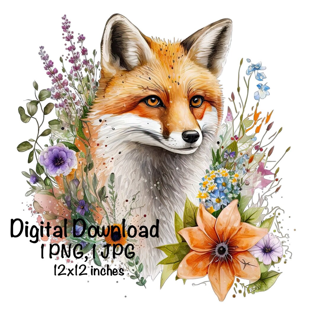 Fox, Cute Fox Clipart, Forest Animals Fox PNG, Fox and Daisy Flowers