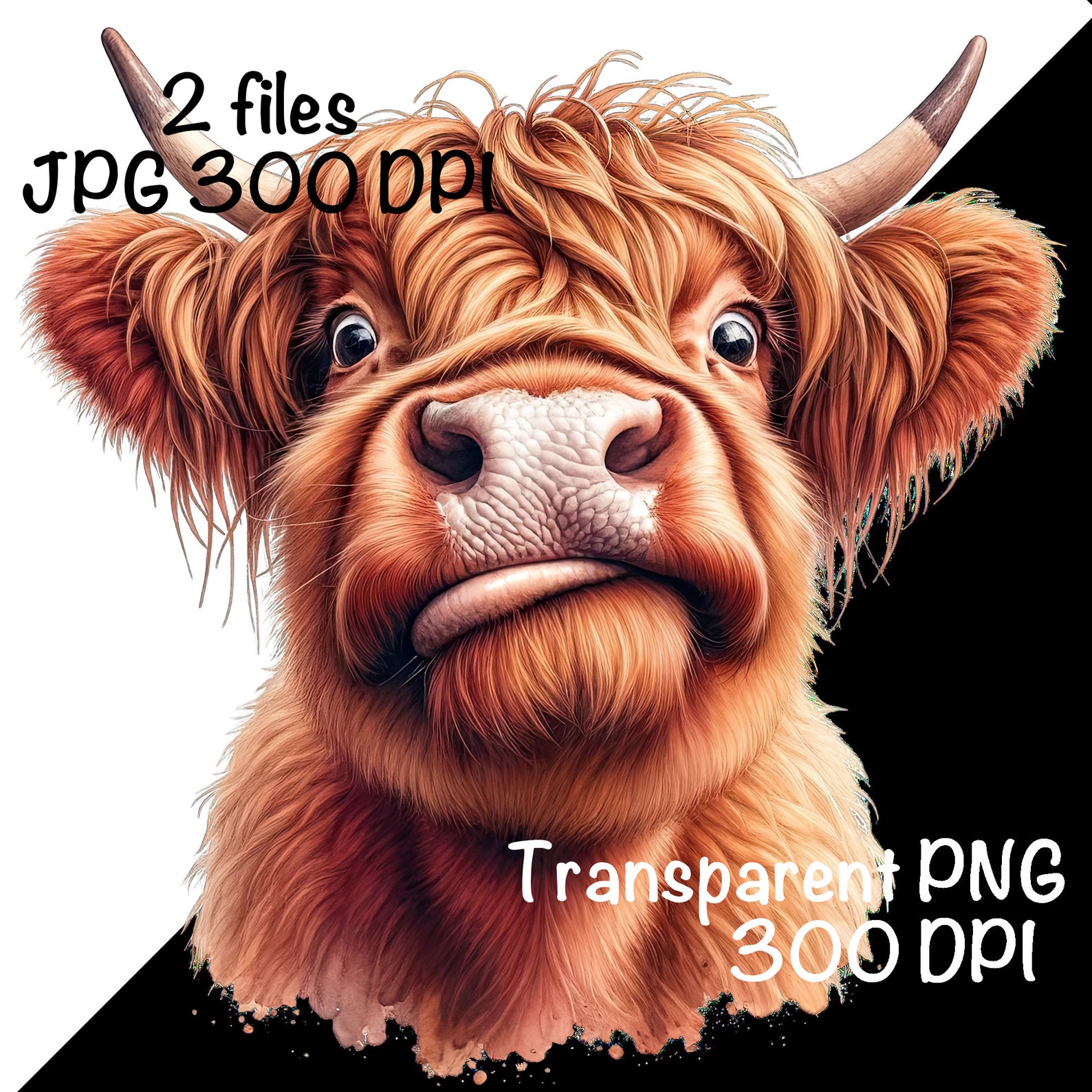 Highland Cow Watercolor Clipart Cute Highland Cow Funny Baby Cow PNG ...