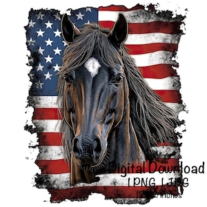 American Mustang Horse PNG Horse Watercolor Clipart Mustang America US Flag PNG Digital Download Wild Horse Flag Patriotic Horse Sublimation