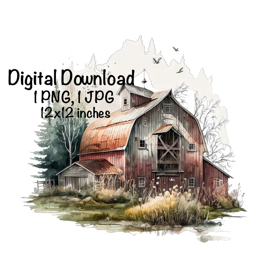 Rustic Old Barn Watercolor Farm Barn Boys Girls Clipart Wall Art Rustic ...