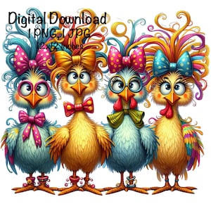Funny Chicken PNG, Cute Chicken PNG Sublimation, Four Crazy Chickens png, Commercial Use, Farm Life, Digital Download, Chicken Chick PNG