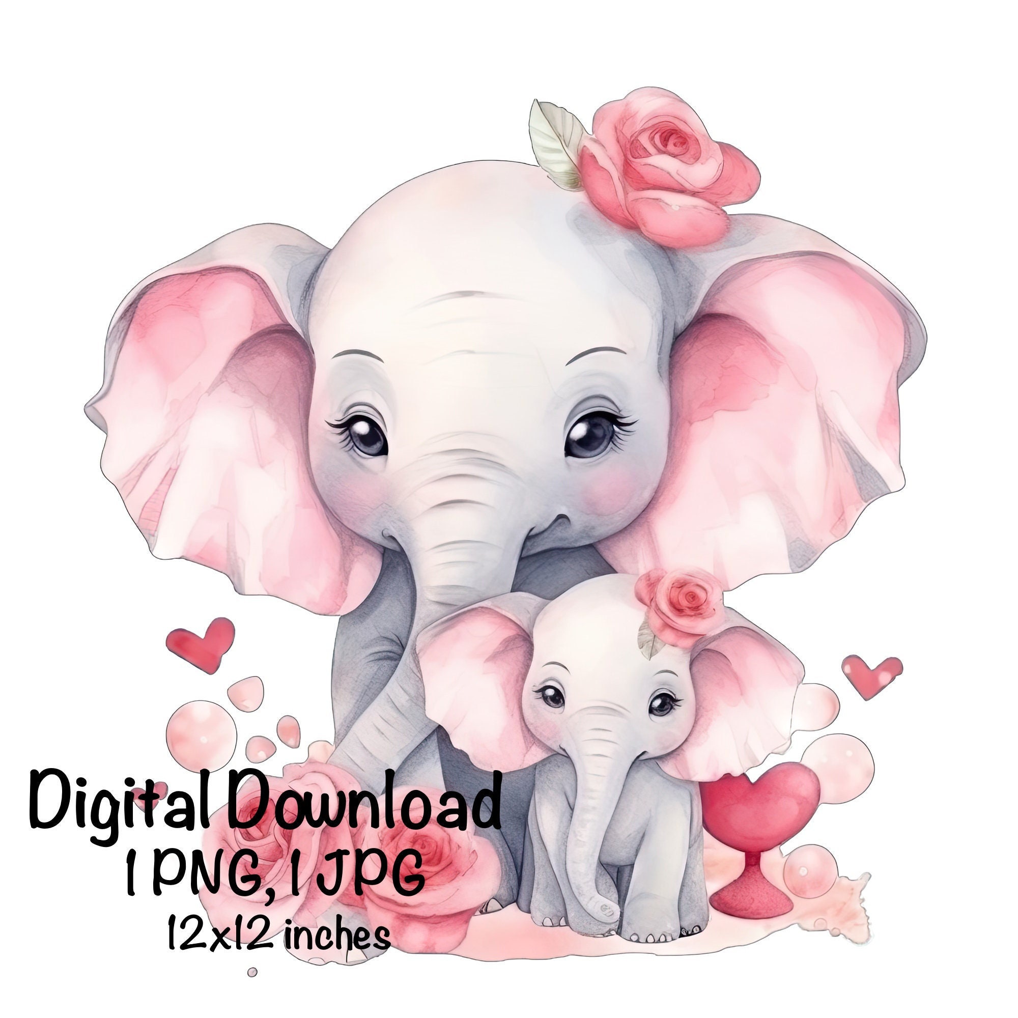 Elephant Mom & Baby Clipart Safari Animals Elephant PNG - Etsy UK