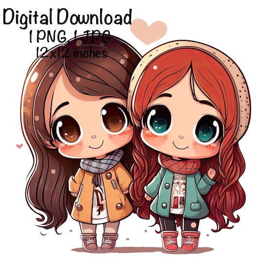 Schattige BFF meisjes PNG clipart schattige zussen PNG beste vrienden sublimatie vrienden vriendschap kunst afdrukbare print voor meisjes kinderen Soul Sisters Etsy Nederland
