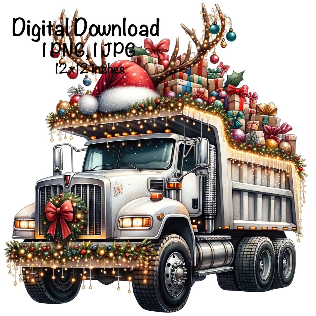 Merry Christmas Dump Truck PNG Watercolor Construction Truck Boys