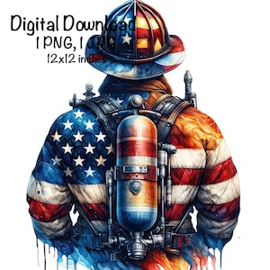 Firefighter Flag PNG | Patriotic USA Fireman Flag Clipart | American First Responder png | United States Firefighter Sublimation | July 4th