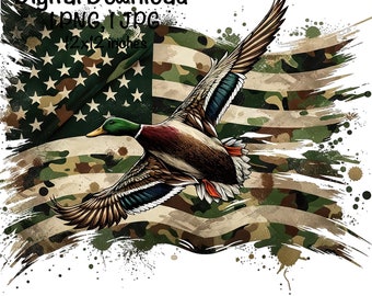 Camo American Duck PNG Duck Hunter Flag PNG Commercial Use Duck Hunting Camouflage Duck Hunter Sublimation USA Flag Patriotic Duck Hunter