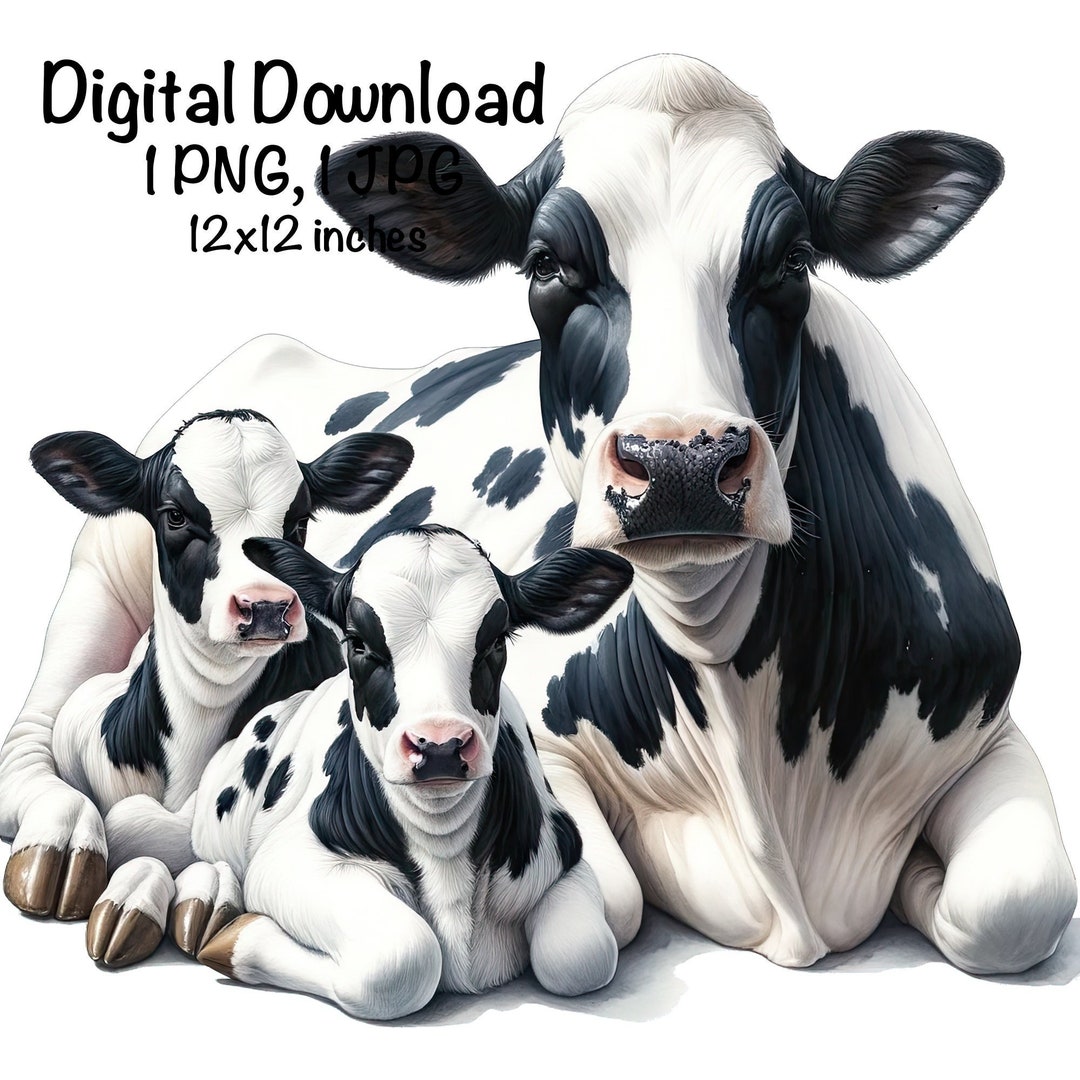 Holstein Cows Watercolor Clipart Milk Cows Mama Cow PNG Commercial Use ...