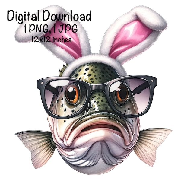 Funny Easter Bass Fish PNG, Saltwater Fish Clipart Bass Fish Sublimation, Sunglasses Easter Bunny PNG Commercial Use Fishing Season Fish png