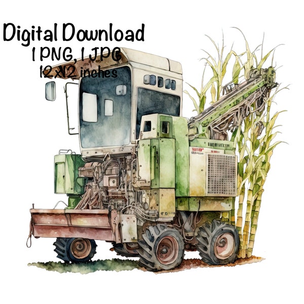 Sugar Cane Harvester Tractor Watercolor Farm Tractor Boys Clipart Sugarcane Harvester PNG Tractor PNG Commercial Use Farming Illustration